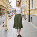 Casual High-Waisted A-Line Pleated Skirt - Green
