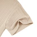 Short Sleeve Loungewear Set Cream Ribbed