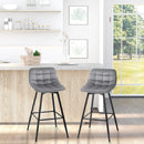 HOMCOM Set of 2 Bar Stools Velvet-Touch Dining Chairs - Grey