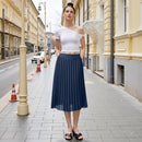 Casual High-Waisted A-Line Pleated Skirt - Blue