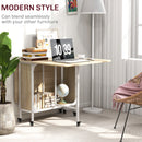 HOMCOM Natural Mobile Drop Leaf Dining Table On Wheels With Storage Shelf