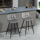 HOMCOM Set of 2 Bar Stools Velvet-Touch Dining Chairs - Grey