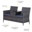 Outsunny Rattan Garden Bench w/ Centre Table 2-Seater -  Grey
