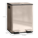 HOMCOM 2 x 20L Dual Kitchen Bin Pedal Bin for Recycling and Waste