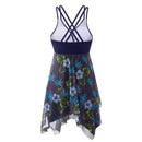 Wrap-Front V-Neck One-piece Navy Floral Swim Dress With Safety Swim Briefs