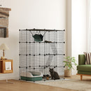 PawHut 4-Tier Cat Cage Indoor, DIY Cat Playpen with Hammock, Ramps, 5 Doors
