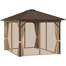 Outsunny Hardtop Gazebo with Curtains 3.6 x 3m - Brown
