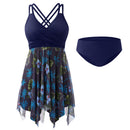 Wrap-Front V-Neck One-piece Navy Floral Swim Dress With Safety Swim Briefs