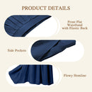 High Waist A-line Midi Skirt With Elastic Waistband And Pockets - Blue