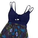 Wrap-Front V-Neck One-piece Navy Floral Swim Dress With Safety Swim Briefs