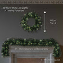 Christmas Sparkle Artificial Wreath 60cm with 30 Warm White LEDs - Green