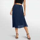 Casual High-Waisted A-Line Pleated Skirt - Blue