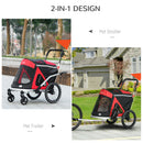 PawHut 2 in 1 Dog Bike Trailer, Foldable Dog Stroller for Medium Dogs