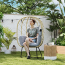 Outsunny Rattan Garden Egg Chair with Thickened Cushion, Headrest, Grey