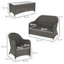 Outsunny 4 Pieces Rattan Sofa Set Outdoor Conservatory Furniture with Cushions