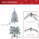 HOMCOM 4FT Prelit Artificial Snow Flocked Christmas Tree with Warm White LED Light- Green White
