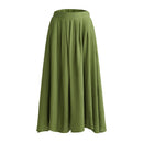 High Waist A-line Midi Skirt With Elastic Waistband And Pockets - Green