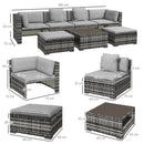 Outsunny 7 PCs Rattan Garden Furniture Set with Side Shelf, Stools, Table, Grey