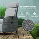 Outsunny Outdoor Recliner Chair w/ Cushion Rattan Reclining Lounge Chair, Grey