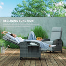 Outsunny Outdoor Recliner Chair w/ Cushion Rattan Reclining Lounge Chair, Grey