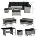 Outsunny 5 PCs Rattan Garden Furniture Set with Stools, Table, Cushion, Grey
