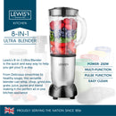 Lewis's 8-in-1 Multi Jug Power Blender with 1L Jug, Bottle, Blending Cup and 4 Drinking Cups