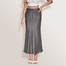 High-waisted A-Line Satin Skirt - Grey
