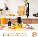 MasterChef Hand Blender 4 in 1 Set including Blending Stick, Electric Whisk & Mini Chopper Multi Food Processor Combo with Measuring Jug, Plastic, 200 W, 700 milliliters, Black