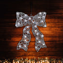 Christmas Sparkle Rattan Bow with 35 Warm White Lights - White