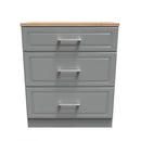 Kingston Ready Assembled Deep Chest of Drawers with 3 Drawers  - Dust Grey & Bardolino Oak