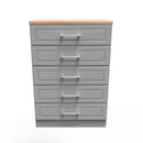 Kingston Ready Assembled Chest of Drawers with 5 Drawers  - Dust Grey & Bardolino Oak