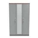 Kingston Ready Assembled Wardrobe with Triple Mirror  - Dust Grey & Bardolino Oak