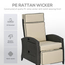 Outsunny Outdoor Recliner Chair w/ Cushion Rattan Reclining Lounge Chair