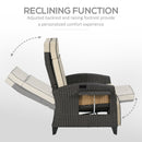 Outsunny Outdoor Recliner Chair w/ Cushion Rattan Reclining Lounge Chair