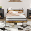 HOMCOM Double Bed Frame With Headboard, No Box Spring Needed, Rustic Brown