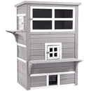 PawHut 3-Tier Wooden Kitten Shelter for Indoor, Outdoor - Grey