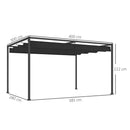 Outsunny 4x3(m) Metal Pergola Gazebo Patio Sunshelter Retractable Canopy Black