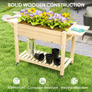 Outsunny Wooden Raised Planter with Lockable Wheels, Liner, Carbonised