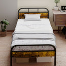 HOMCOM Single Bed Frame With Headboard, No Box Spring Needed, Rustic Brown