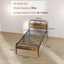 HOMCOM Single Bed Frame With Headboard, No Box Spring Needed, Rustic Brown