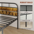 HOMCOM Single Bed Frame With Headboard, No Box Spring Needed, Rustic Brown