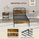 HOMCOM Single Bed Frame With Headboard, No Box Spring Needed, Rustic Brown