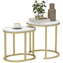 HOMCOM 2 Pcs Coffee Table with Faux Marble Side Accent Tables White