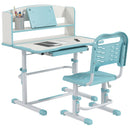 ZONEKIZ Height Adjustable Kids Desk and Chair Set, with Drawer, Bookshelf, Blue
