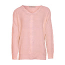 Cable Vee Neck Sweater  - Pink