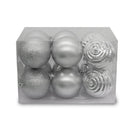 12pc Christmas Baubles Glitter / Matt / Shiny - Silver