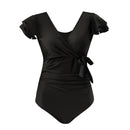 Wrap-Front V-Neck Tummy Control One-Piece Swimsuit