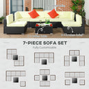 Outsunny 7PC Rattan Garden Furniture Set Coffee Table Buckle Structure, Brown