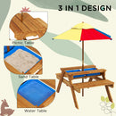 Outsunny Kids Picnic Table Set w/ Sand and Water, Removable Parasol - Brown