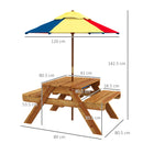 Outsunny Kids Picnic Table Set w/ Sand and Water, Removable Parasol - Brown